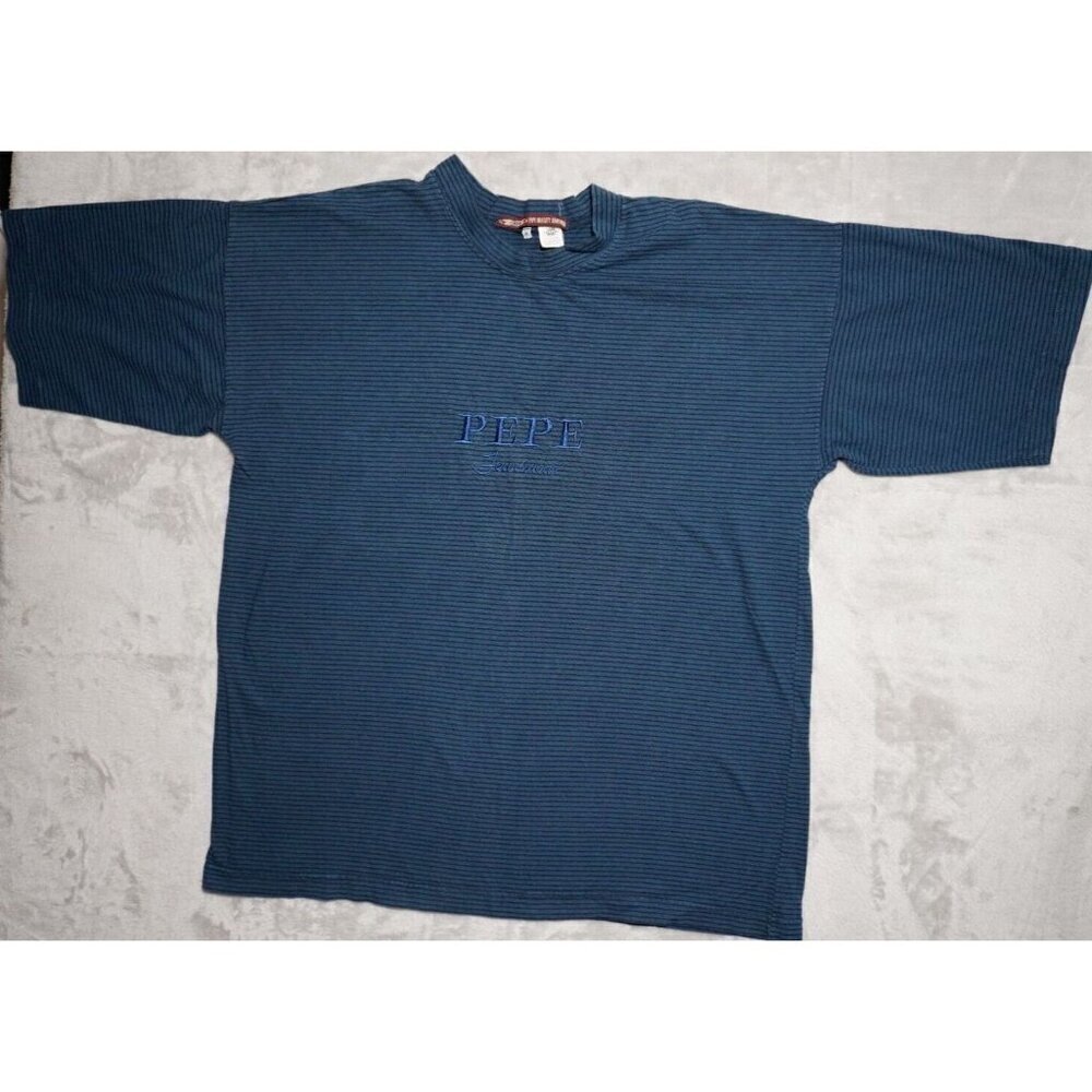 Vintage Pepe Jeanswear Striped Mock Neck T-Shirt - Made in USA - Size Medium